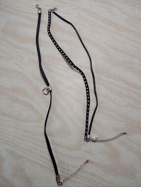 Set Of 2 Elegant Black Multi-String Choker Necklaces